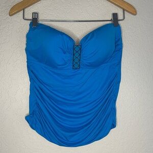La Blanca Blue Swim Top Center Bar Size 14 Ruched Slimming Breast Cups Strapless